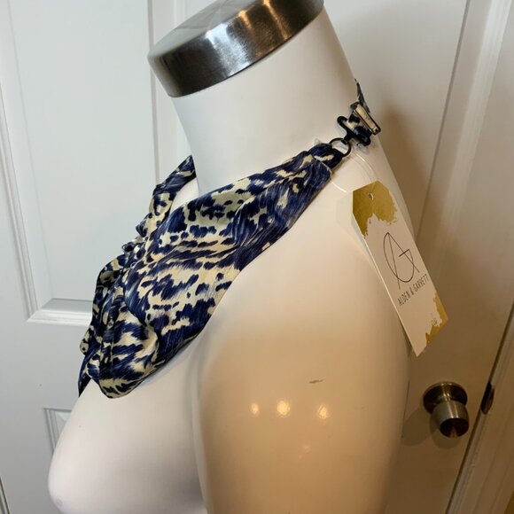 Timo Weiland Blue White Splatter Print Silk Oversized Bow Tie One Size - Picture 2 of 4